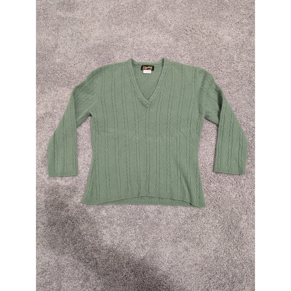 Elizabeth New York Sweater Womens Large Green 100% Cashmere V Neck